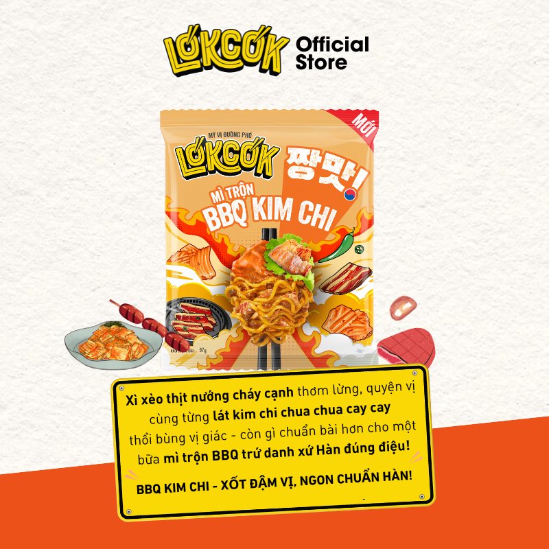 [Chính Hãng] Combo 6 Gói Mì Trộn Xốt BBQ Kim Chi LOKCOK 6 Gói x 97G