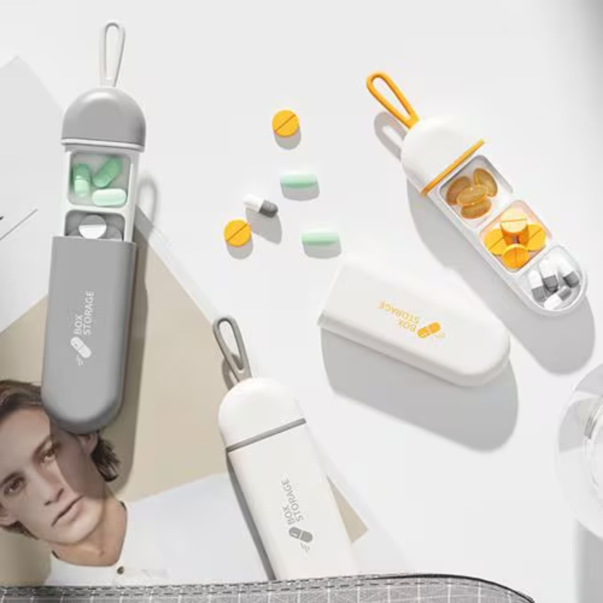 Hộp đựng thuốc, hộp chia thuốc 3 ngăn mini bỏ túi gọn gàng có dây treo silicon tiện lợi