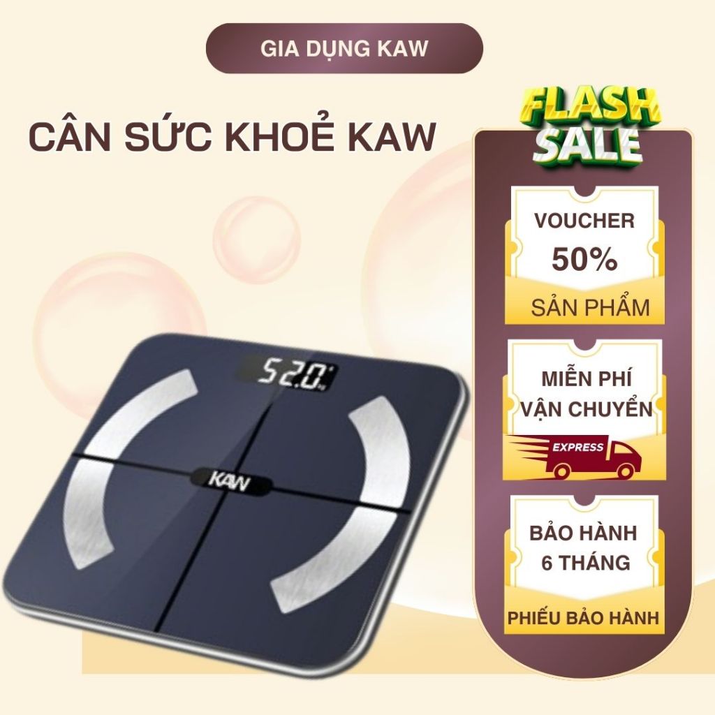 Cân Điện Sức Khỏe Điện Tử KAW, Phân Tích Chỉ Số Kết Nối Điện Thoại Qua Bluetooth, Bảo Hành 12 Tháng