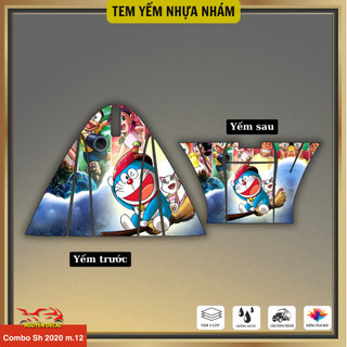 Combo trước sau dán yếm nhựa nhám xe Sh mode 2020-2025 mẫu thiết kế Doraemon, Pikachu, Mèo thần tài