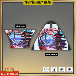 Combo trước sau tem dán yếm nhựa nhám xe Sh mode 2020-2025 mẫu phong cảnh Nhật cổ