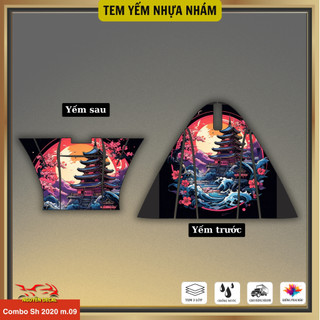 Combo trước sau tem dán yếm nhựa nhám xe Sh mode 2020-2025 mẫu phong cảnh Nhật cổ