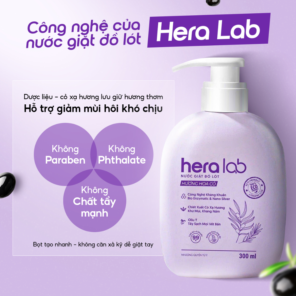 Ảnh Nước giặt đồ lót chuyên dụng HeraLab 300ml hương hoa cỏ khử mùi, kháng khuẩn, an toàn cho da 2