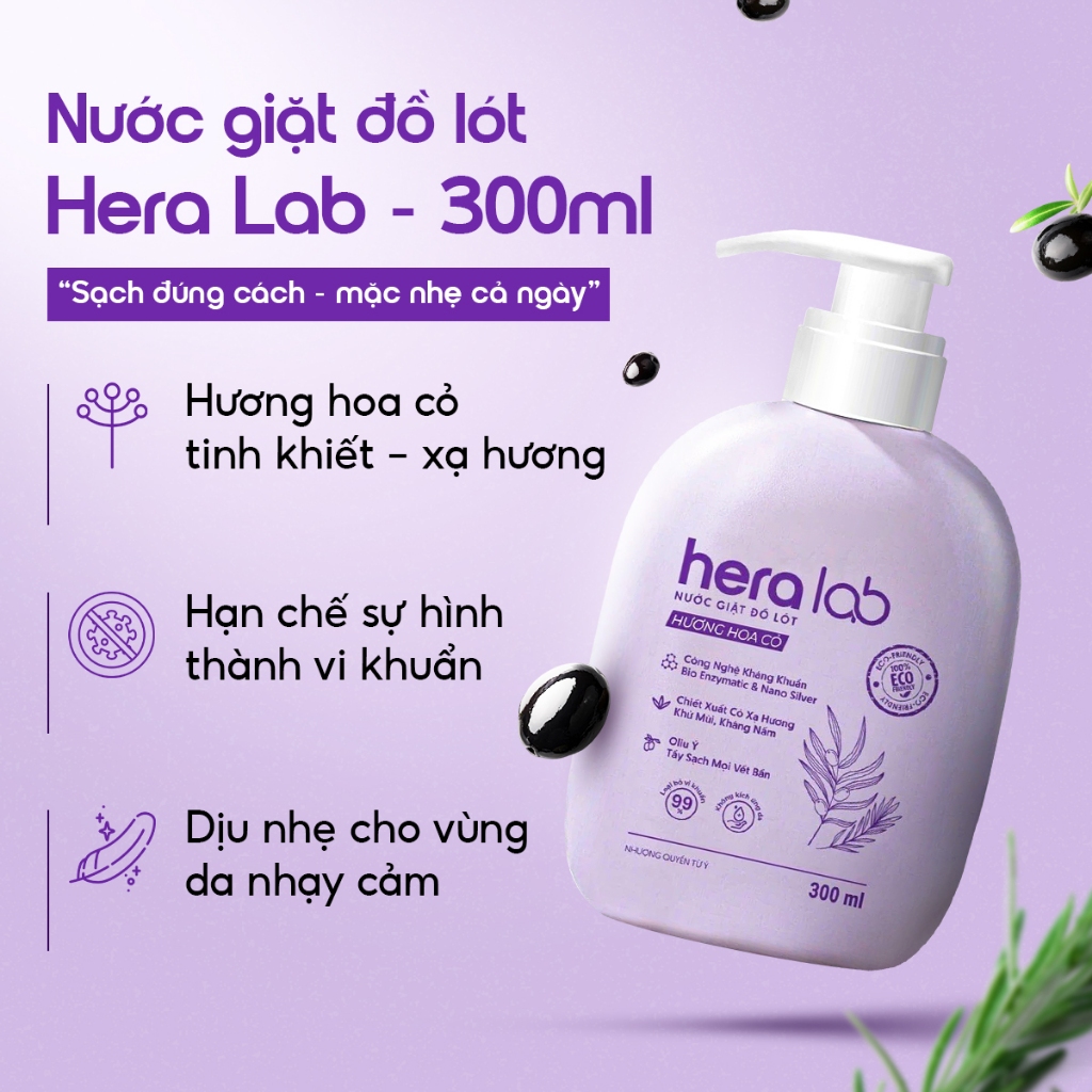 Ảnh Nước giặt đồ lót chuyên dụng HeraLab 300ml hương hoa cỏ khử mùi, kháng khuẩn, an toàn cho da 1