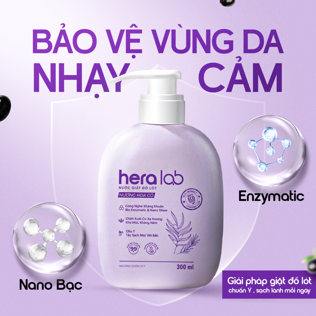 Ảnh Nước giặt đồ lót chuyên dụng HeraLab 300ml hương hoa cỏ khử mùi, kháng khuẩn, an toàn cho da 3