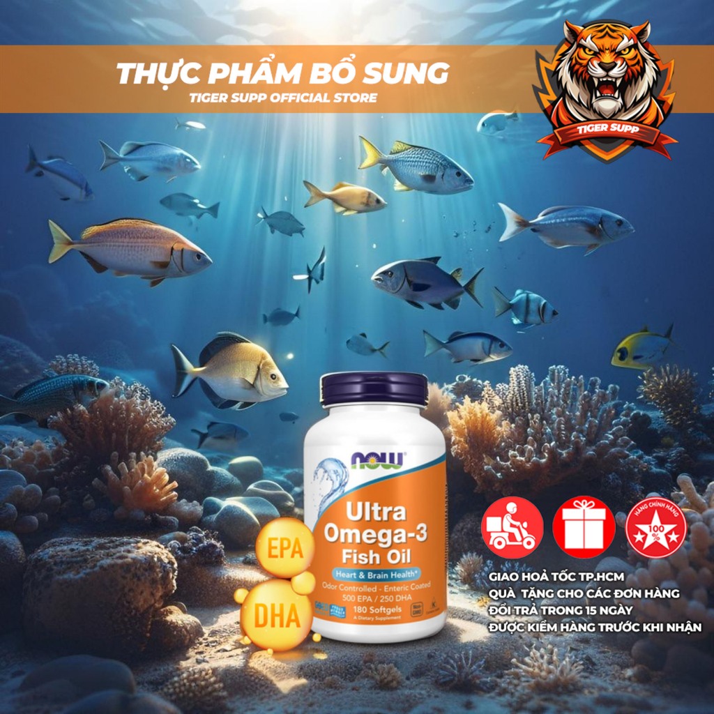 Viên uống dầu cá Now Ultra Omega3 500 EPA/250 DHA giúp tăng cường đề kháng và bổ mắt (90viên/180viên)