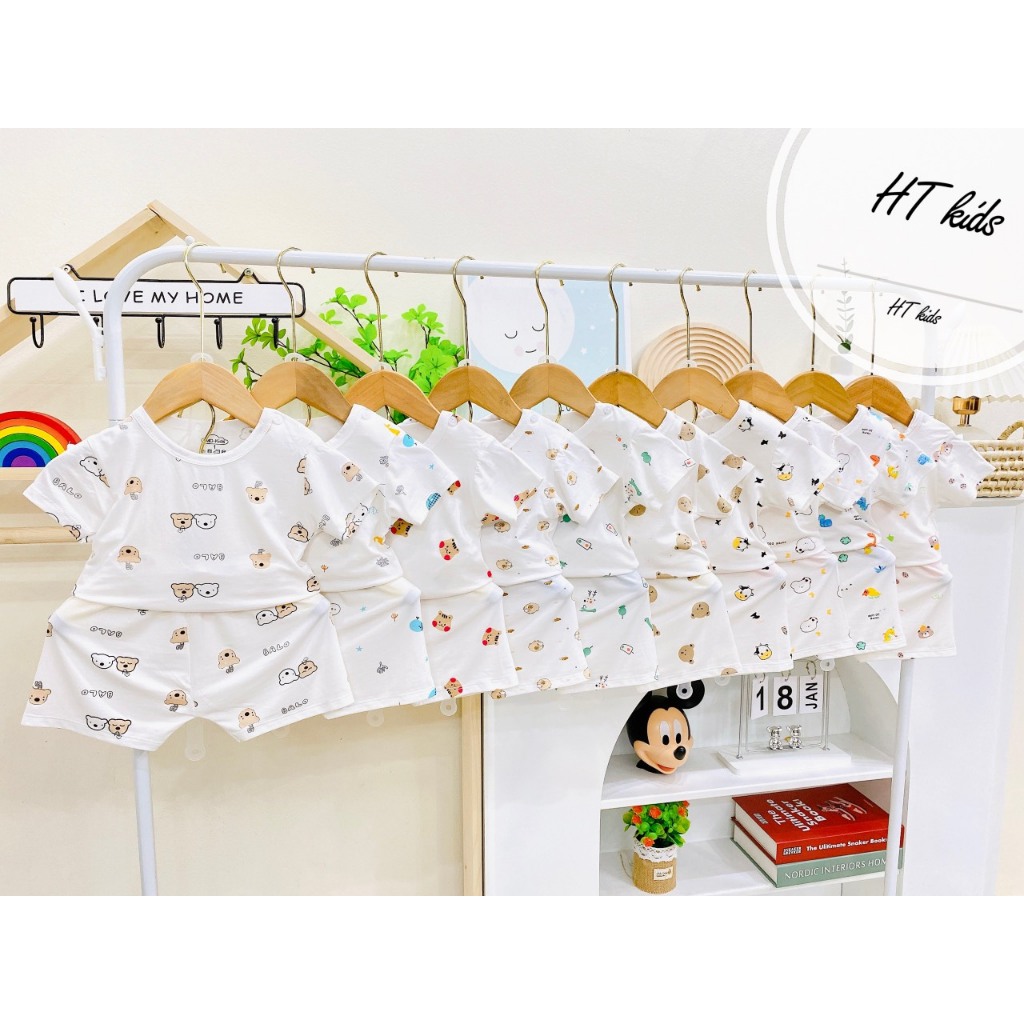 Bộ cộc tay thun lạnh peptit mềm mịn, thông thoáng ,chất đẹp in cả thân phong cách hàn quốc cho bé trai/bé gái Saubabi