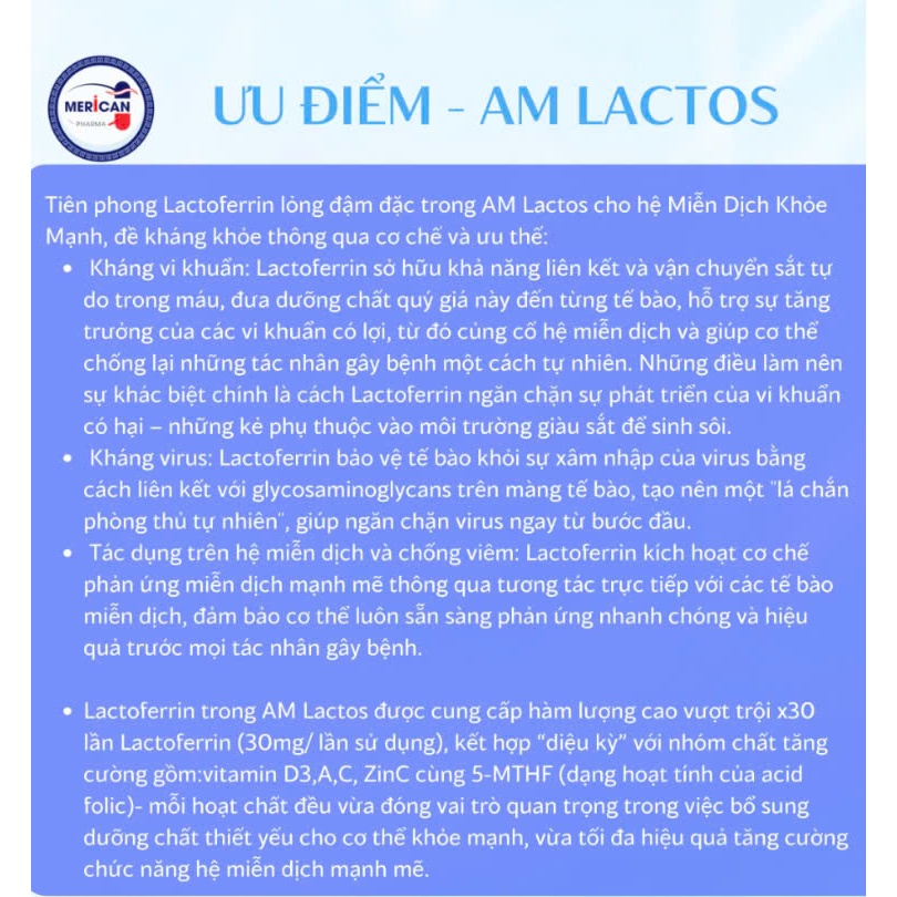 AM Lactos - Bổ sung Lactoferrin đậm đặc dạng lỏng giúp hỗ trợ nâng cao sức đề kháng cho trẻ
