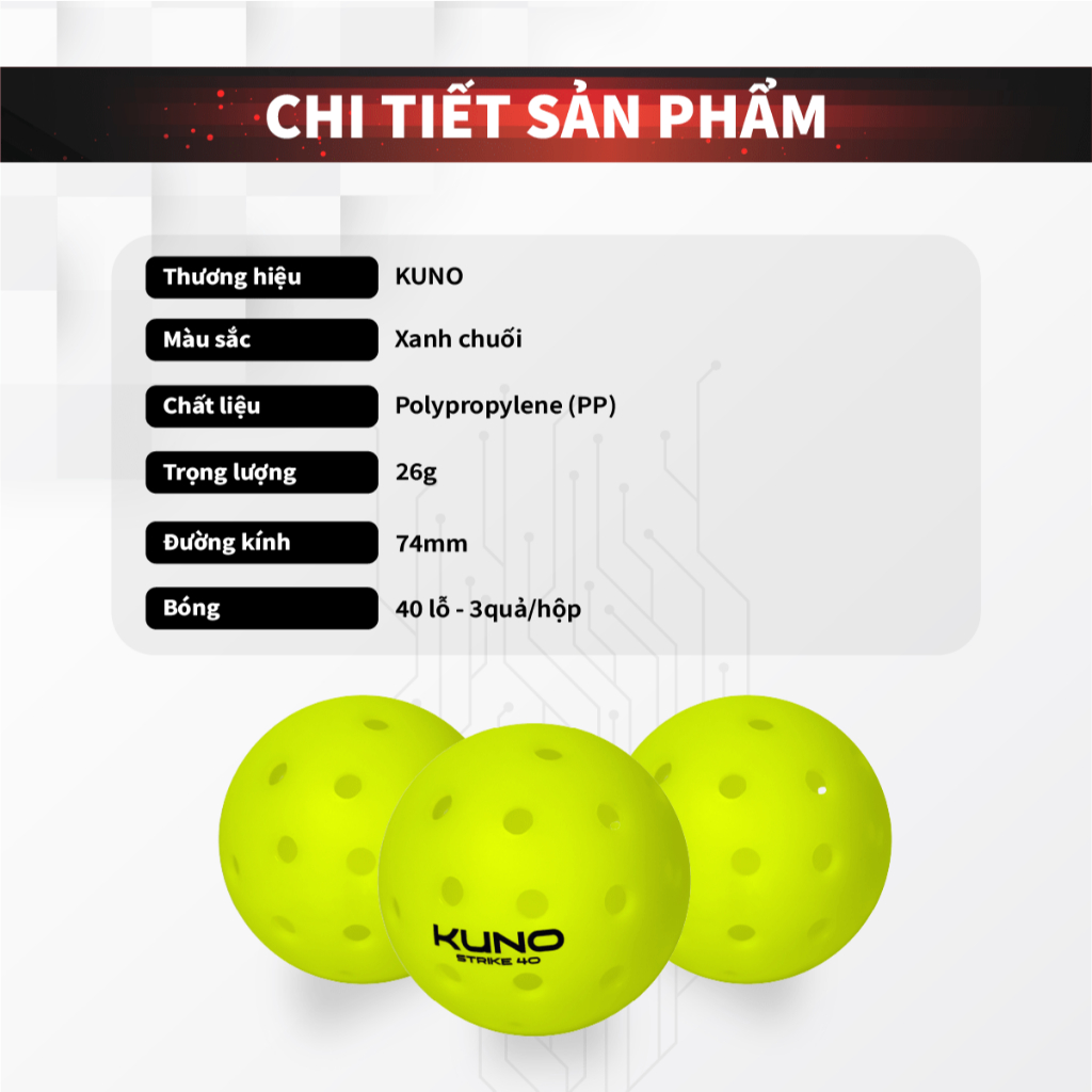 Ảnh Hộp 3 Qủa Bóng Pickleball Kuno Strike 40, Độ Bền Cao, Chuẩn Thi Đấu 1