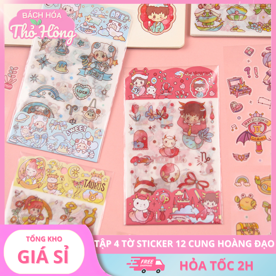 3 Tập 4 Tờ Sticker Dán 12 Cung Hoàng Đạo