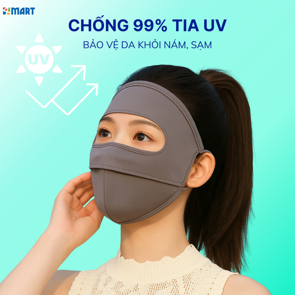 Khẩu trang chống nắng tia UV  toàn mặt chất lụa băng mịn mát thoáng khí phù hợp cho cả nam và nữ.