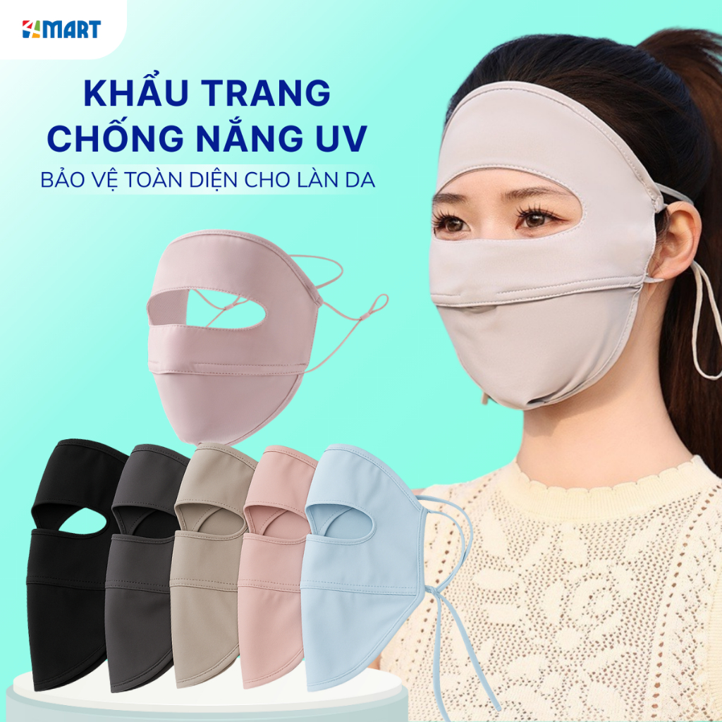 Khẩu trang chống nắng tia UV  toàn mặt chất lụa băng mịn mát thoáng khí phù hợp cho cả nam và nữ.