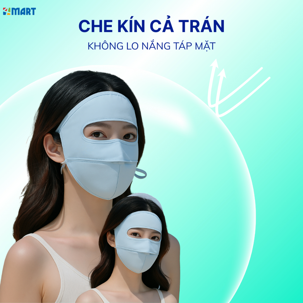 Khẩu trang chống nắng tia UV  toàn mặt chất lụa băng mịn mát thoáng khí phù hợp cho cả nam và nữ.