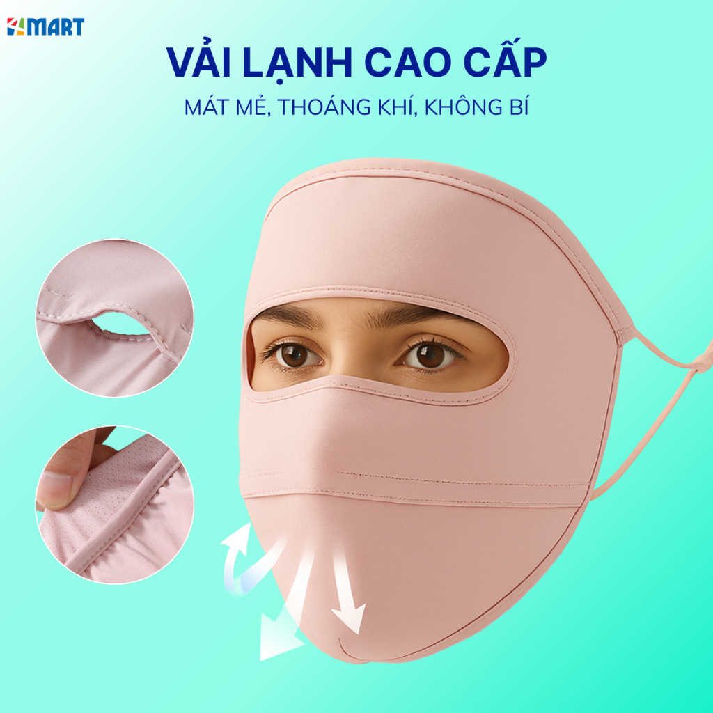Khẩu trang chống nắng tia UV  toàn mặt chất lụa băng mịn mát thoáng khí phù hợp cho cả nam và nữ.