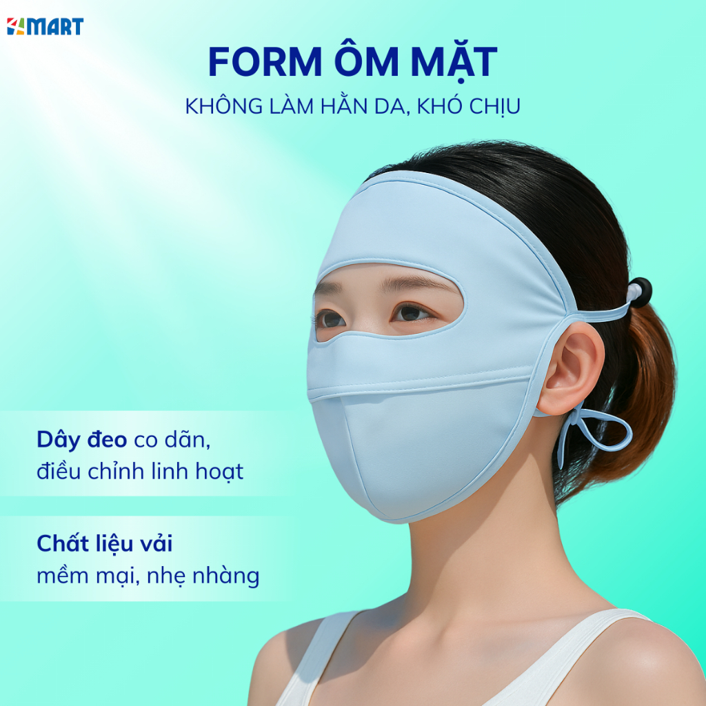 Khẩu trang chống nắng tia UV  toàn mặt chất lụa băng mịn mát thoáng khí phù hợp cho cả nam và nữ.