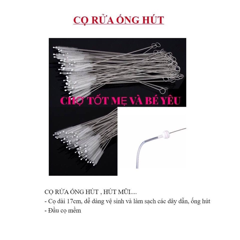 Cọ rửa ống hút inox không gỉ an toàn, dụng cụ vệ sinh bình sữa, núm ti, dây hút mũi saubabi