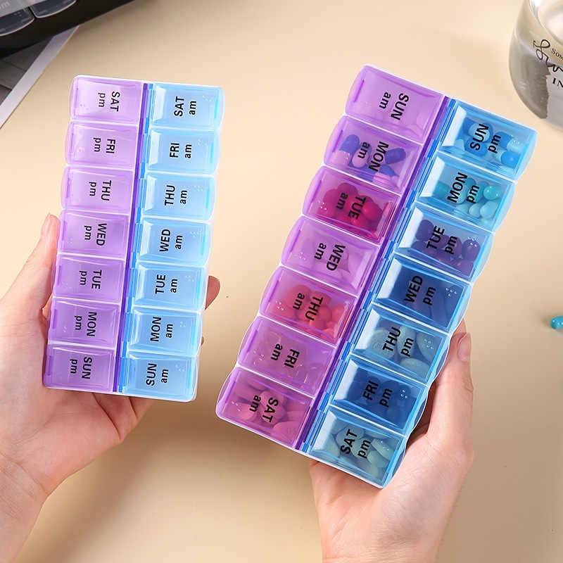 Hộp đụng thuốc 7 ngày chia 2 ngăn sáng tối, Hôp chia thuốc 14 ô chia thuốc dễ dàng tiện lợi