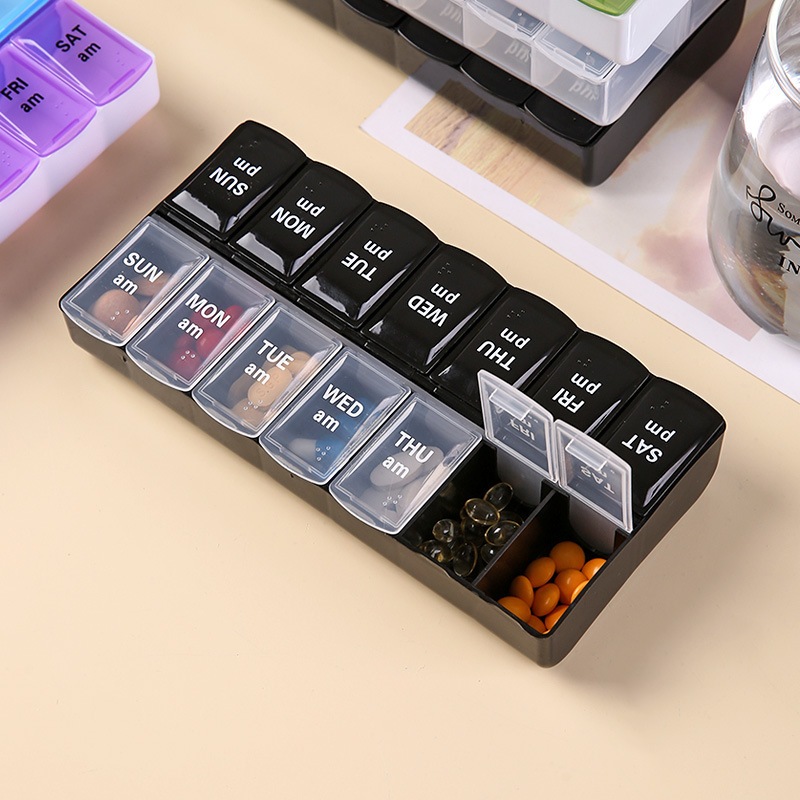 Hộp đụng thuốc 7 ngày chia 2 ngăn sáng tối, Hôp chia thuốc 14 ô chia thuốc dễ dàng tiện lợi
