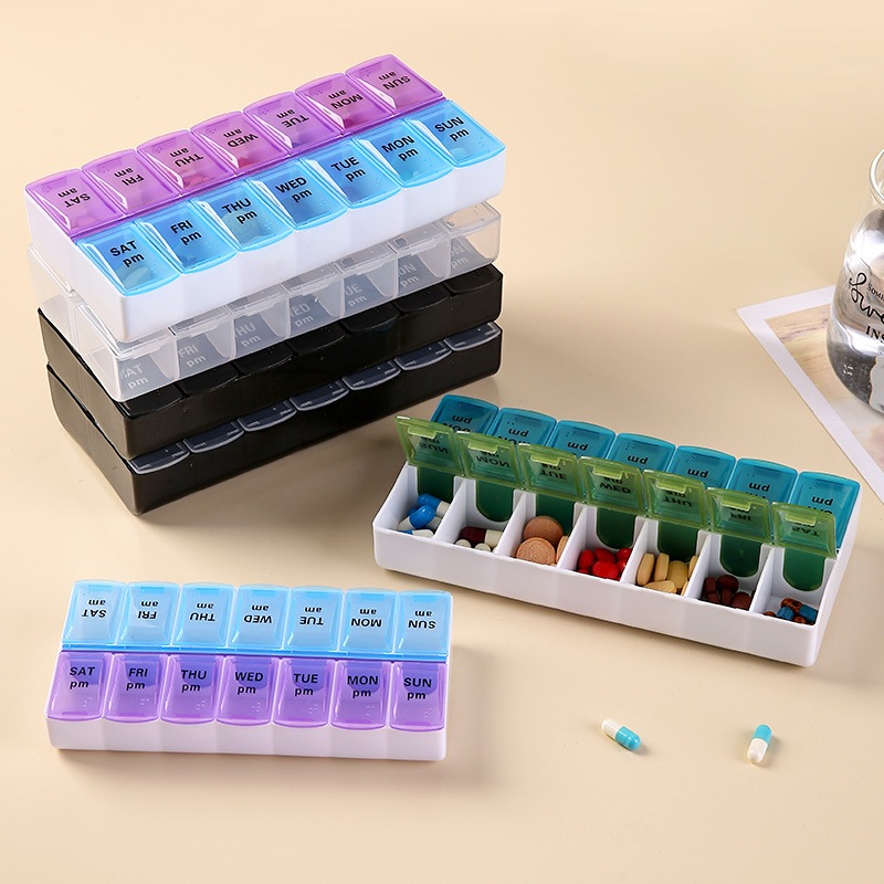 Hộp đụng thuốc 7 ngày chia 2 ngăn sáng tối, Hôp chia thuốc 14 ô chia thuốc dễ dàng tiện lợi