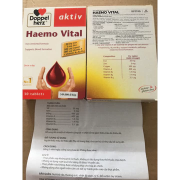 bổ máu haemo vital (sắt,kẽm,đồng,vitamin a b2 b6 b12, người thiếu máu do thiếu sắt,phụ nữ có thai,cho con bú bổ sung sắt