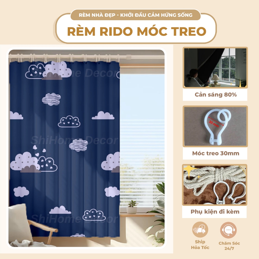 Rèm Rido móc treo chống nắng, dễ lắp đặt, bảo vệ không gian phòng khách ...