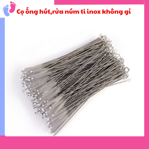 Cọ rửa ống hút inox không gỉ an toàn, dụng cụ vệ sinh bình sữa, núm ti, dây hút mũi saubabi