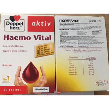 bổ máu haemo vital (sắt,kẽm,đồng,vitamin a b2 kb6 b12,người thiếu máu do thiếu sắt,phụ nữ có thai,cho con bú bổ sung sắt