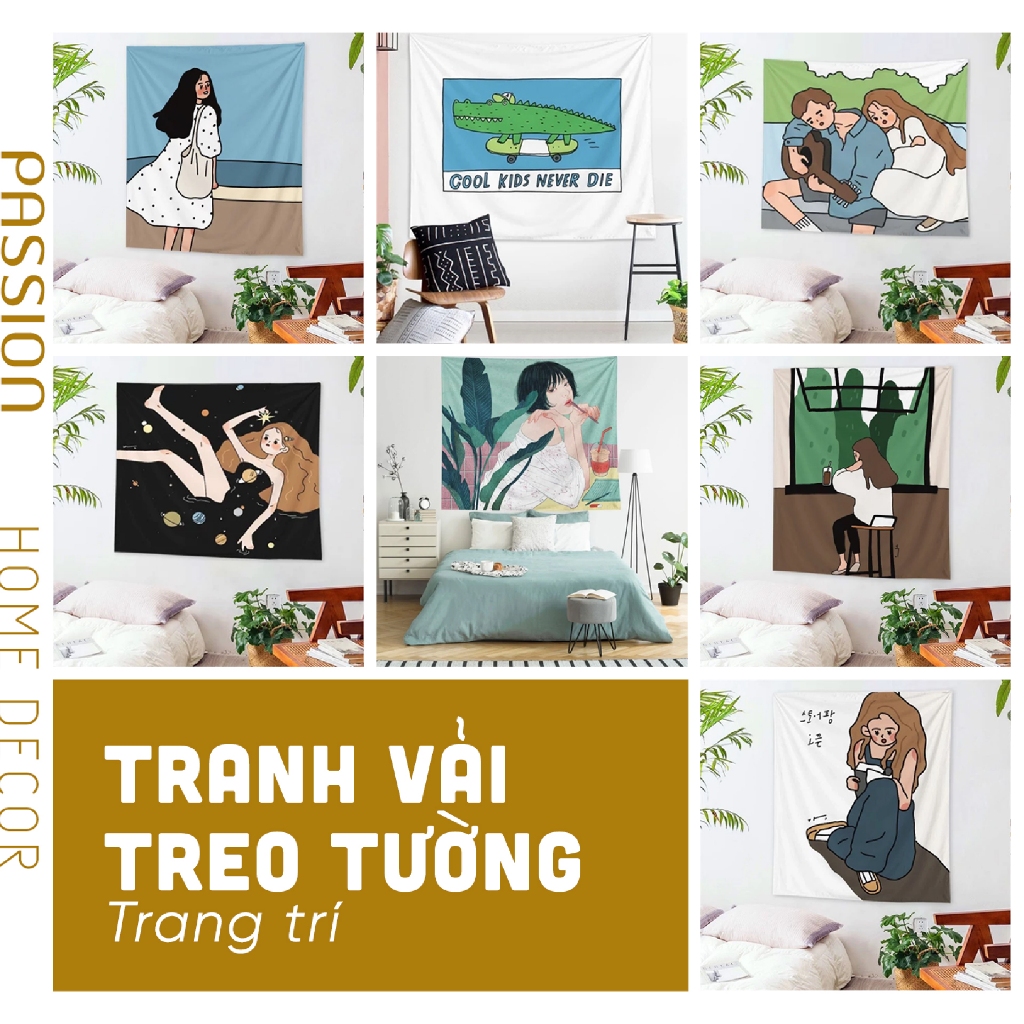 [Tặng móc treo] Tranh vải treo tường trang trí phòng, decor phòng ngủ mẫu mới nhất 150x130cm