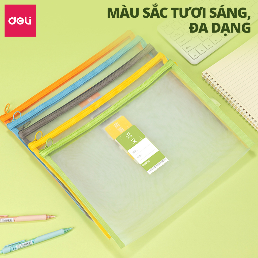 Túi Lưới Đựng Bút A5 Deli - Túi Đựng Tài Liệu, Đựng Mỹ Phẩm Đồ Dùng Cá Nhân Trong Suốt Có Khóa Kéo Siêu Nhỏ Gọn Tiện Lợi