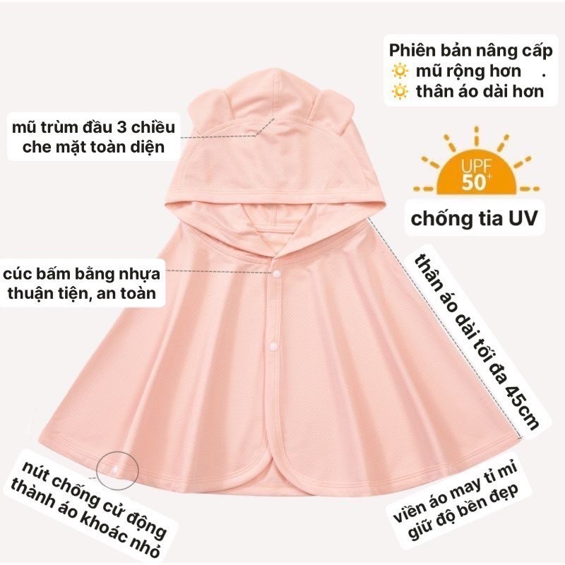Khăn choàng, áo chống nắng Màu Trơn 2 size cho bé 0-3 tuổi Saubabi
