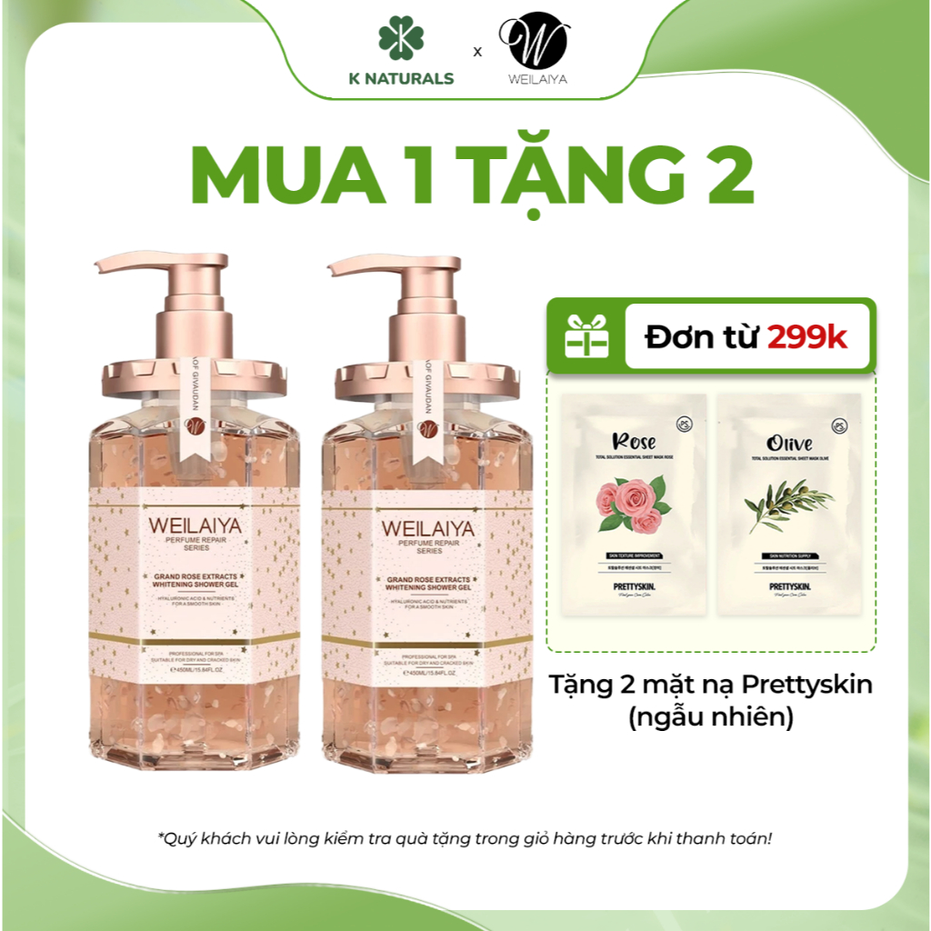 Ảnh Set 2 sữa tắm dưỡng trắng cánh hoa hông Damask Weilaiya Shower Gel 450ml làm sạch và sáng da 1