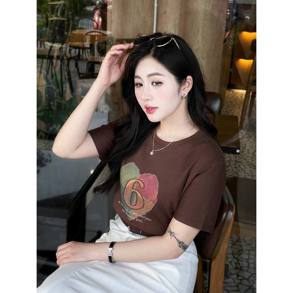 Ảnh Áo phông nữ Quảng Châu in hình số 6 mã 3719 , chất cotton co giãn, thoáng mát kiểu dáng free size 3