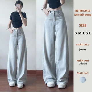 Quần jeans Retrostyle màu xanh bạc ánh rêu ống rộng lên dáng đẹp mix đồ xinh
