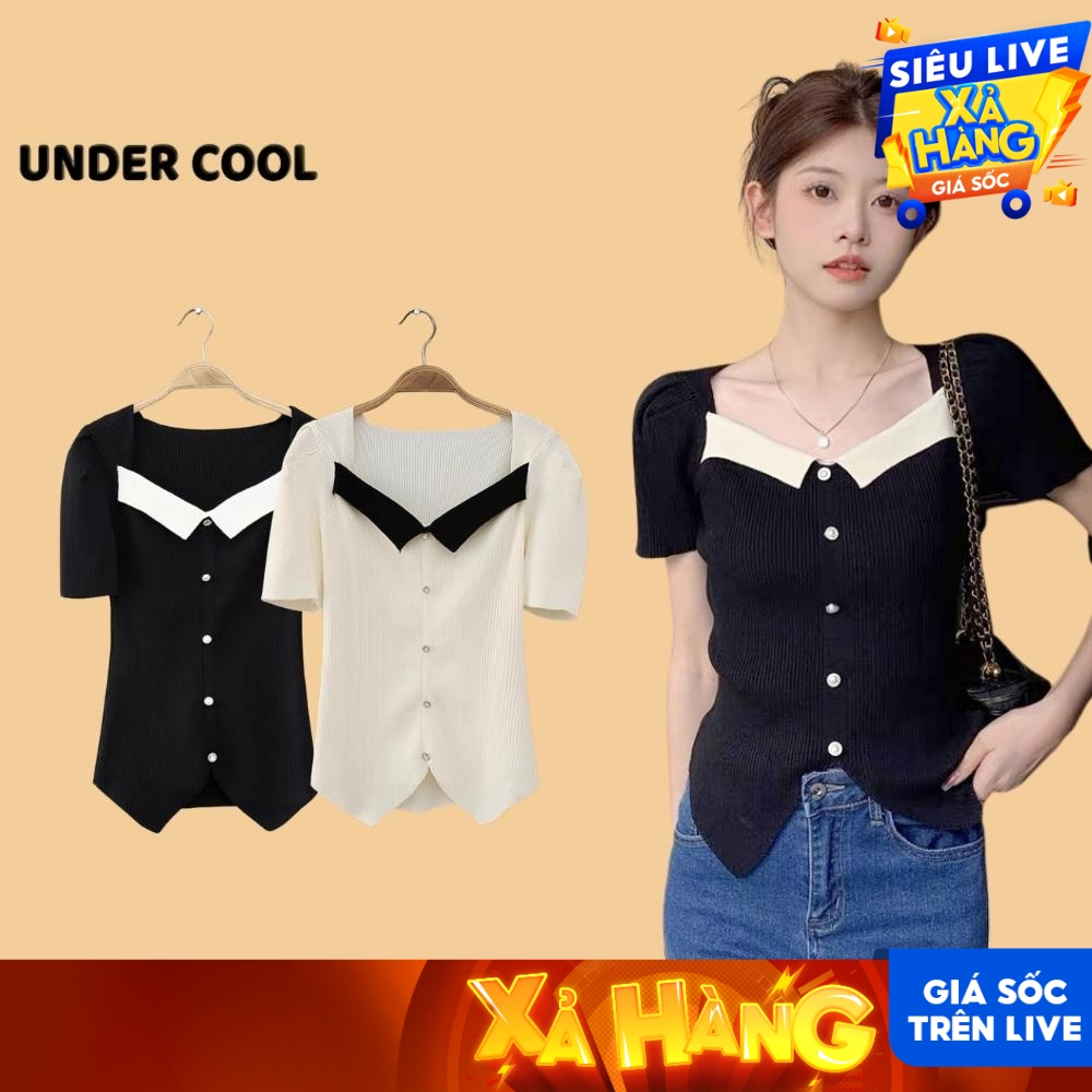 Áo Cộc Nữ Cổ Vuông Vạt V UNDERCOOL Chất Len Mềm 3 Màu Basic Dễ Phối Đồ ACT37