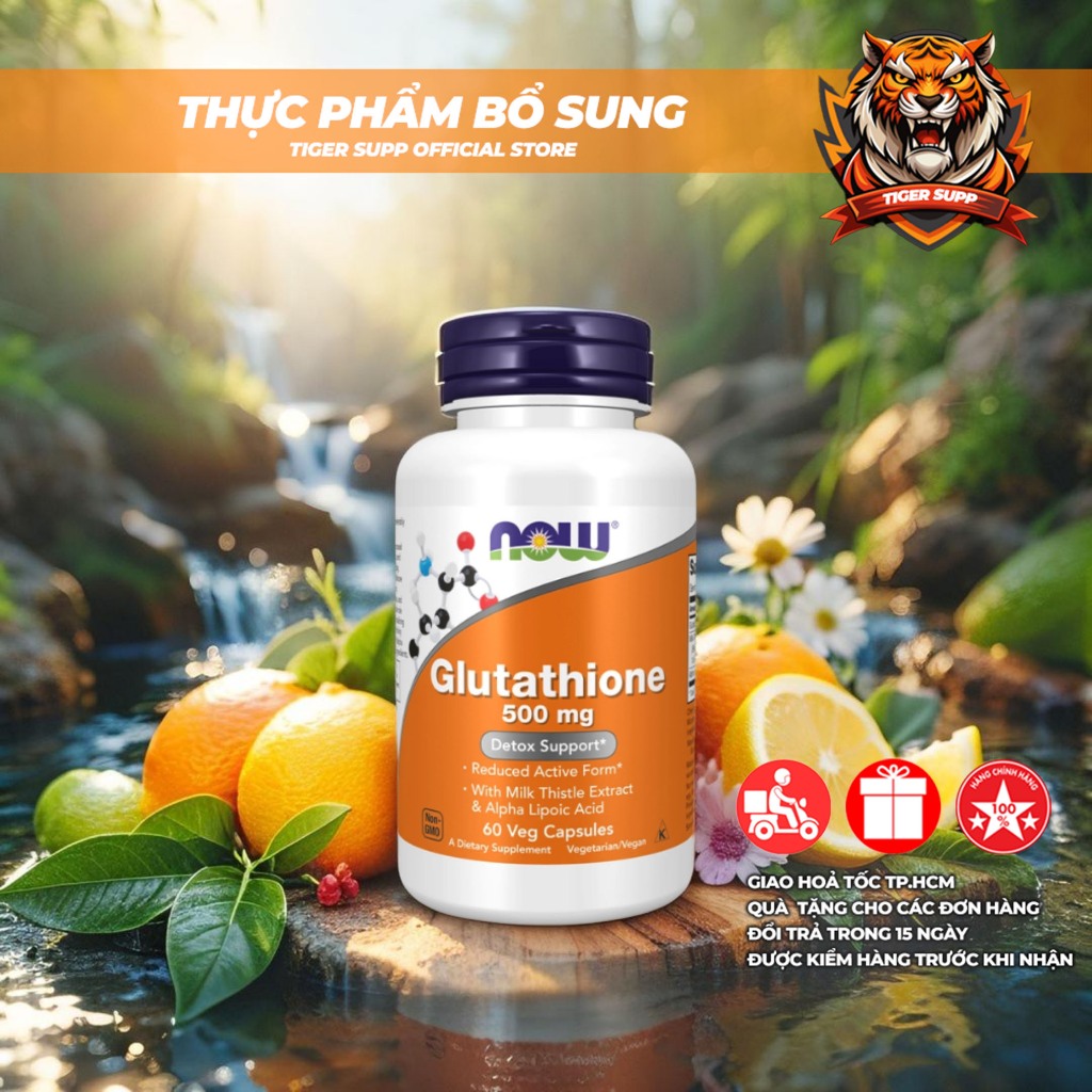 Viên uống Now Glutathione 500mg - Hỗ trợ trắng sáng da giúp da đều màu (60 viên)