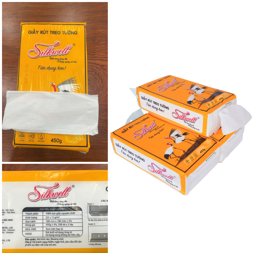 [MUA 5 TẶNG 1] Giấy rút treo tường Silkwell 350 tờ 2 lớp, giấy rút đa năng tiện lợi, giấy lau bếp, giấy thấm dầu