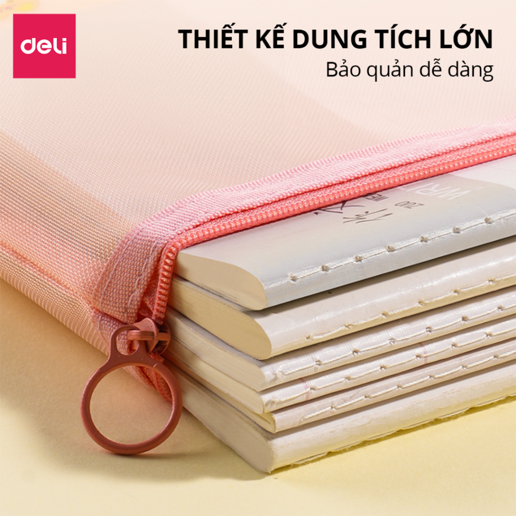 Túi Lưới Đựng Bút A5 Deli - Túi Đựng Tài Liệu, Đựng Mỹ Phẩm Đồ Dùng Cá Nhân Trong Suốt Có Khóa Kéo Siêu Nhỏ Gọn Tiện Lợi