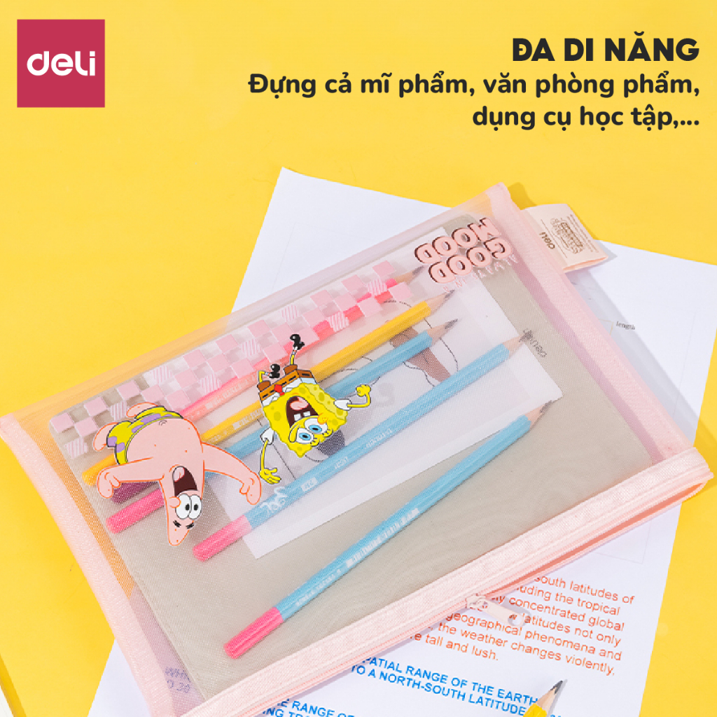 Túi Lưới Đựng Bút A5 Deli - Túi Đựng Tài Liệu, Đựng Mỹ Phẩm Đồ Dùng Cá Nhân Trong Suốt Có Khóa Kéo Siêu Nhỏ Gọn Tiện Lợi