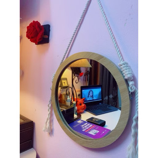 Gương treo tường dây thừng, gương treo nhà tắm, decor phòng viền gỗ chất liệu gỗ MDF phun phụ kiện DQ HOME STORE