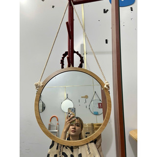 Gương treo tường dây thừng, gương treo nhà tắm, decor phòng viền gỗ chất liệu gỗ MDF phun phụ kiện DQ HOME STORE