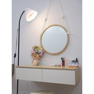 Gương treo tường dây thừng, gương treo nhà tắm, decor phòng viền gỗ chất liệu gỗ MDF phun phụ kiện DQ HOME STORE