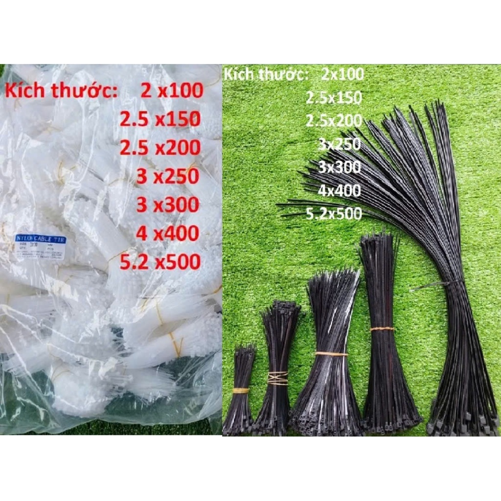 Bịch 1.000 sợi dây rút thít nhựa Trắng/Đen loại 10cm 15cm 20cm 25cm ...