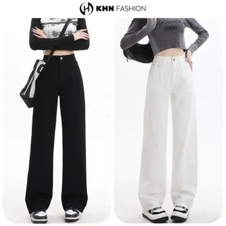 Quần Kaki Nữ Trơn Cạp Cao Ống Rộng Dáng Suông Đứng Chất Kaki Bò Dáng Dài Lưng Cao KHN Fashion