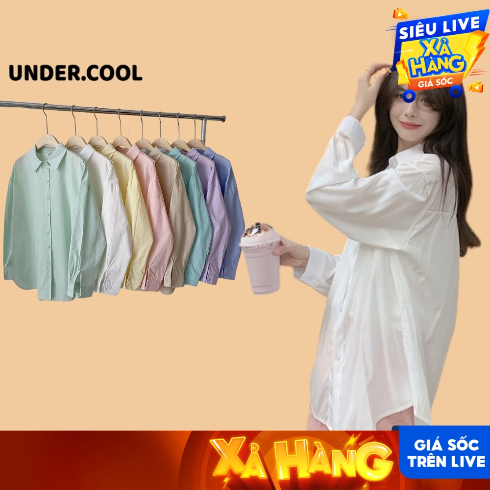 Áo Sơ Mi Lụa Dài Tay UNDERCOOL Màu Pastel Hồng, xanh, vàng, Form Rộng Hàn Quốc - đi học - đi làm ASM07