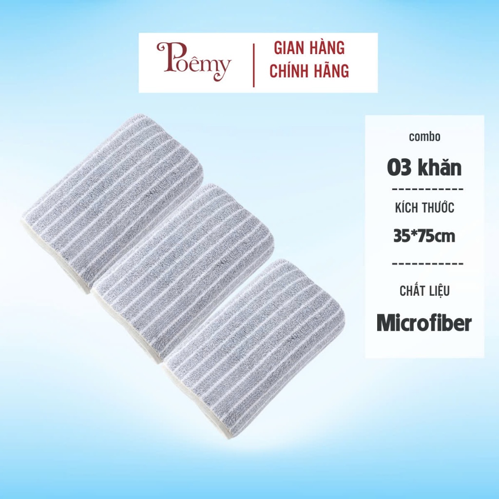 Ảnh Combo 3 khăn tắm lau tóc Poêmy ST KT(35x75cm) 1
