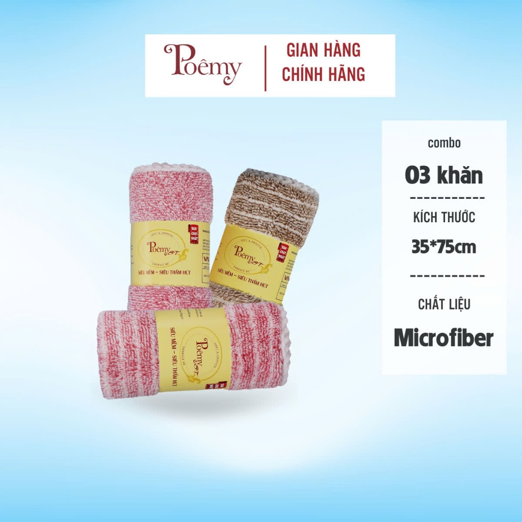 Ảnh Combo 3 khăn tắm lau tóc Poêmy ST KT(35x75cm) 2