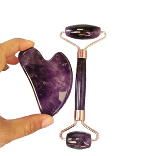 Bộ Đá Guasha Thạch Anh Tím Hàng Hiếm Từ Đá Tự Nhiên Giúp Nâng Cơ Săn Chắc Da Giảm Mệt Mỏi Stress - Guasha Tím Cao Cấp