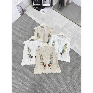 Áo len ren đan móc kiểu ghile khoác sát nách hoa thêu nổi bật free size mã 970