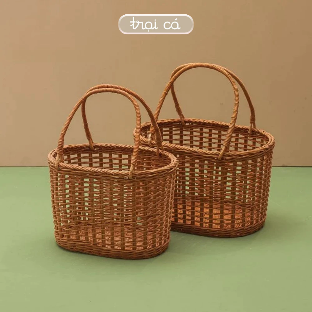 [Giỏ] Làn Mây Đi Chợ Có Tay Cầm Chắc Chắn Decor Chụp Ảnh Picnic, Giỏ Đựng Quà Tặng TRẠI CÁ HOME