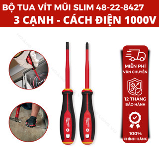 Bộ 2 Tua Vít Cách Điện 1000V Mũi Slim Milwaukee 48-22-2207 - Tay Cầm 3 Cạnh - Chính Hãng